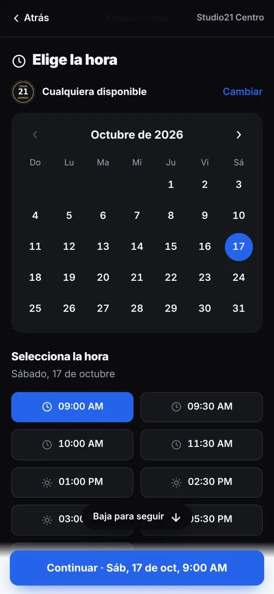 Cliente escogiendo la hora de su cita