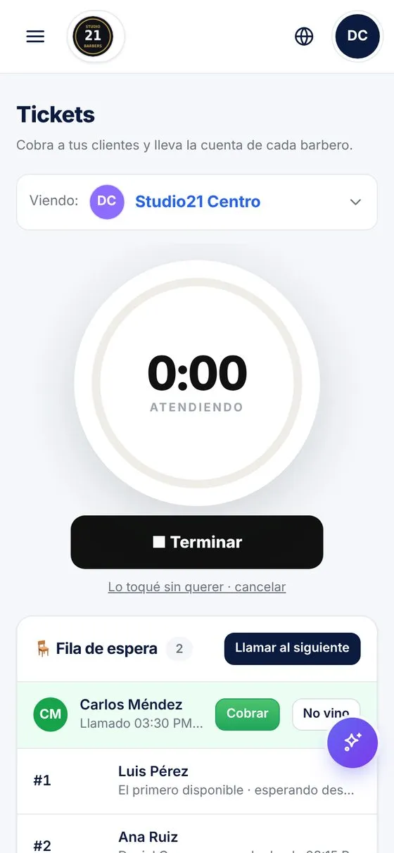 Tickets y reloj de servicio en Cutzen