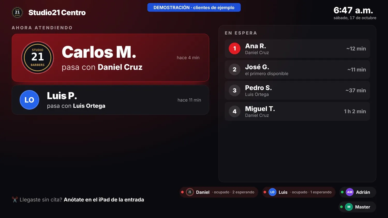 Pantalla de TV con la fila de espera